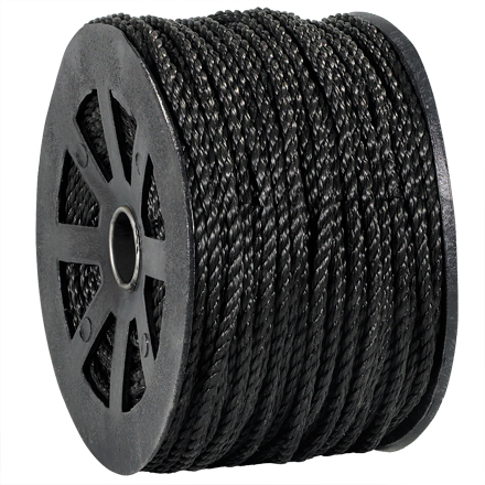 1/4", 1,150 lb, Black Twisted Polypropylene Rope